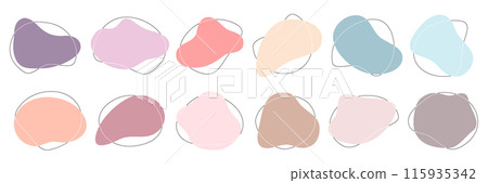 Color liquid irregular amoeba blob shapes vector collection isolated on white background. Pastel colors fluid bobble blotch forms set, deform drops graphic elements Color liquid irregular amoeba blob shapes vector collection isolated on white background. Pastel colors fluid bobble blotch forms set, deform drops graphic elements 115935342