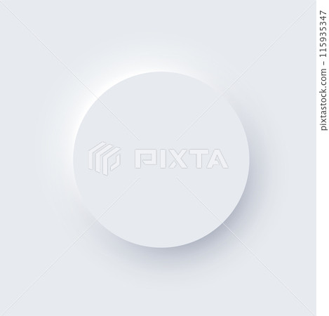 Neumorphism UI, circle white ring button with shadow vector illustration. Abstract 3d skeuomorphic minimal soft button, digital design element of round shape and ripple, modern circular indicator 115935347