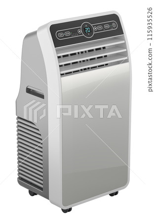 Portable air conditioner, silver. 3D rendering 115935526