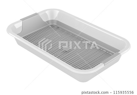 Open Top Cat Litter Tray. White color. Sifting Litter Box, 3D rendering 115935556