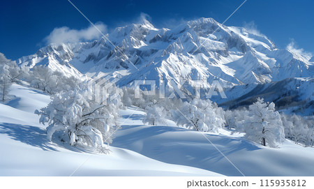 Snowy mountain scene 115935812