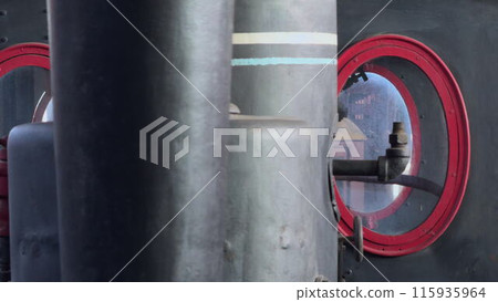 Old Train Engine Resembling a Human Face With Windows and Chimney Old Train Engine Resembling a Human Face With Windows and Chimney 115935964