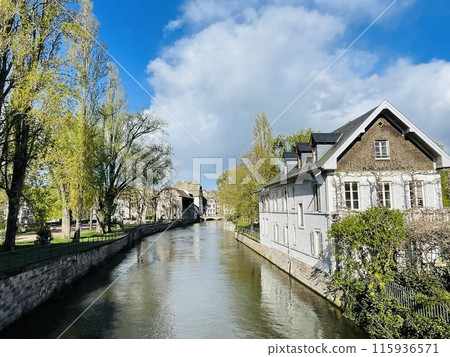 Beautiful travel landscape in Strasbourg., France on a sunny day.  115936571