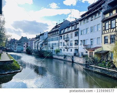 Beautiful travel landscape in Strasbourg., France on a sunny day. Beautiful travel landscape in Strasbourg., France on a sunny day. 115936577