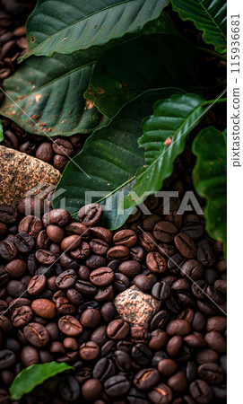 Coffee advertising in a specialty cafe, vertical poster for advertising a special cafe Coffee advertising in a specialty cafe, vertical poster for advertising a special cafe 115936681