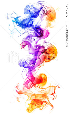Watercolor with intertwined multi-colored streams of smoke or steam on a neutral background, the play of light and shadow adds depth and dimension to the scene 115936739