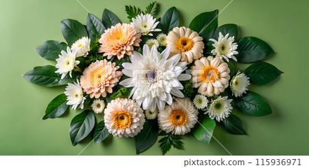 beautiful bouquet of flowers on green background. beautiful bouquet of flowers on green background. 115936971