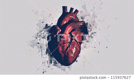 Cool grungy y2k heart organ with a negative photocopy effect PNG . Rough brutal elements for 90s vintage design.Ai generative 115937627