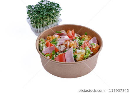 Salad with ham on a white background, for a food delivery site 2 Salad with ham on a white background, for a food delivery site 2 115937845