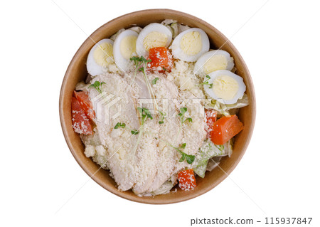 Caesar salad with chicken on a white background 2 115937847