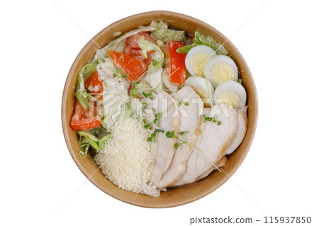 Caesar salad with chicken on a white background 1 Caesar salad with chicken on a white background 1 115937850