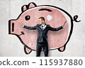 Man with piggy bank drawing behind him 115937880