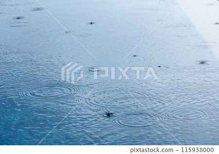Round droplets of water over circles on pool water. 4 115938000