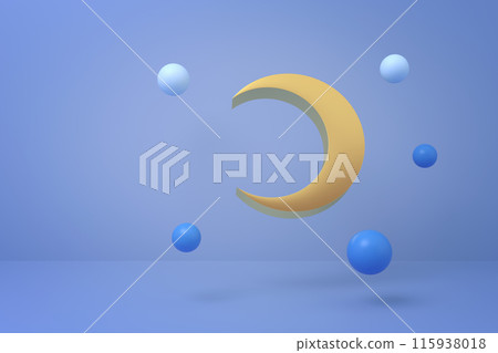 Floating crescent moon and spheres 115938018