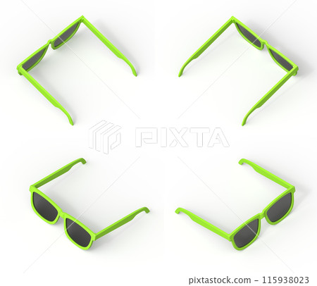 Green sunglasses in four different positions 115938023
