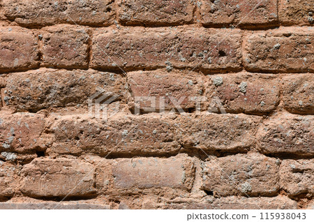 Panoramic view of empty, old, red brick wall background with copy space Panoramic view of empty, old, red brick wall background with copy space 115938043