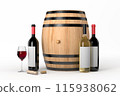Wine barrel and bottles composition on white 115938062