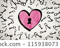 Pink heart with keyhole surrounded by keys 115938073