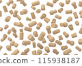 Collection of wine corks scattered on white 115938187