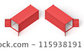 Red cargo containers with open doors on white 115938191