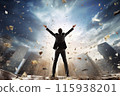 Man Celebrating with Flying Money 115938201