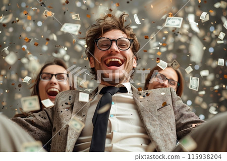 Group enjoying a money rain celebration 115938204