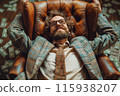 Businessman relaxing in a chair with money 115938207