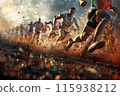 Runners sprinting fiercely in a dusty terrain 115938212