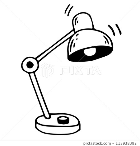 Desk lamp. Black and white drawing in sketch style, vintage graphic Desk lamp. Black and white drawing in sketch style, vintage graphic 115938392