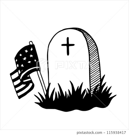 Illustration on the theme of US Memorial Day. Black and white drawing in sketch style, vintage graphics Illustration on the theme of US Memorial Day. Black and white drawing in sketch style, vintage graphics 115938417