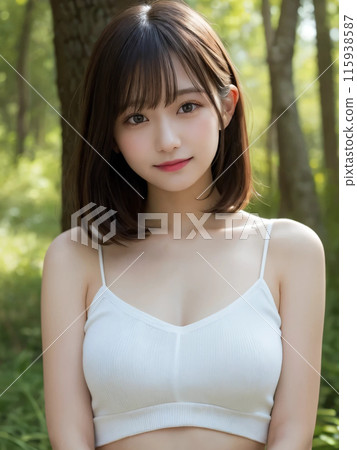 山中溫柔微笑的中發女子 115938587