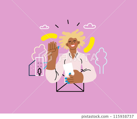 Creative Workspace: Video Conference, modern flat vector concept illustration of person engaging in virtual business meeting Connectivity, collaboration, digital interaction, remote work, productivity 115938737