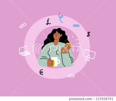 Creative Workspace: Video Conference, modern flat vector concept illustration of person engaging in virtual business meeting Connectivity, collaboration, digital interaction, remote work, productivity 115938741