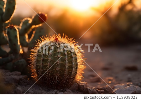 Top view of exotic cactus in desert. Neural network AI generated art 115939022