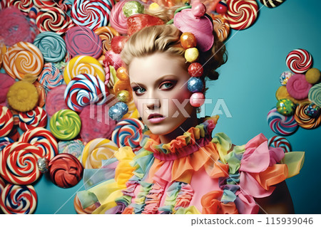 Girl sweet candy modern style. Neural network AI generated art 115939046