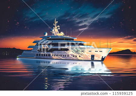 Yacht with neon lighting. Neural network AI generated art Yacht with neon lighting. Neural network AI generated art 115939125