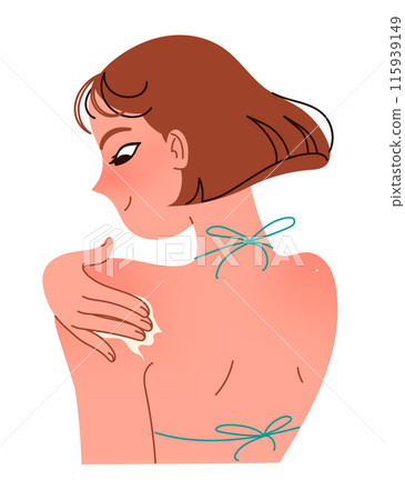 A girl puts sunscreen on her skin A girl puts sunscreen on her skin 115939149