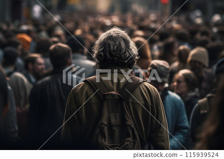 Man in the crowd. Neural network AI generated art Man in the crowd. Neural network AI generated art 115939524