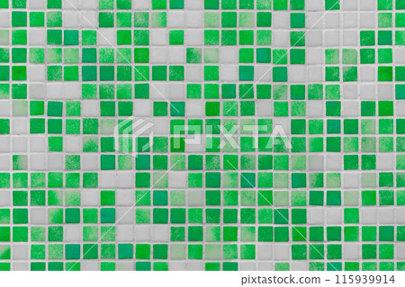 Ceramic Green White Mosaic Tile Square Wall Texture Background Bathroom Toilet Floor Bath 115939914