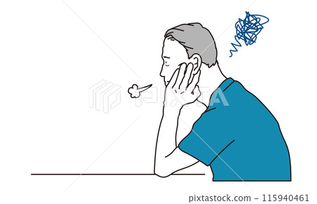 Illustration of a senior thinking with his chin in his hand Illustration of a senior thinking with his chin in his hand 115940461