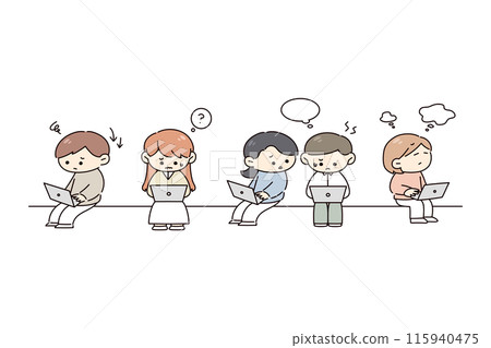 Illustration of people working on computers Illustration of people working on computers 115940475