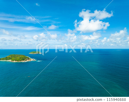 Aerial view of amazing sea surface water texture background,Sun reflections over ocean, Aerial flying drone view Waves water surface texture on sunny tropical ocean in Phuket island Thailand 115940888