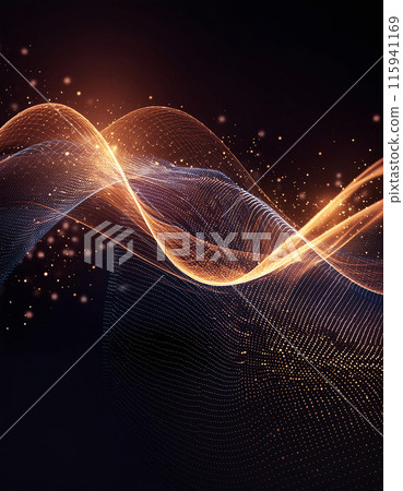 A dynamic wave of particles and light represents the flow of data in AI 115941169