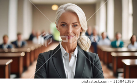 Mature businesswoman with platinum hair 115941399