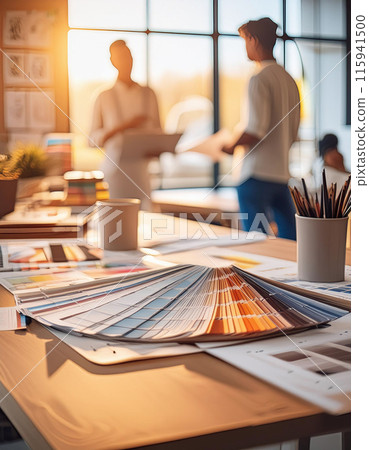 A vibrant workspace with color swatches and active collaboration 115941500