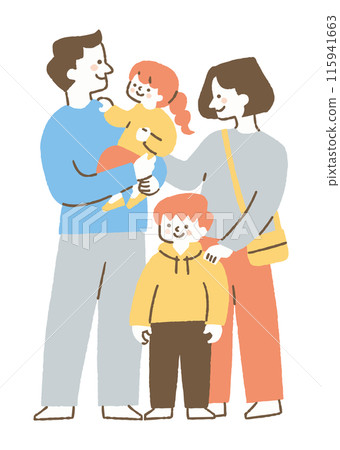 A family of four taking a commemorative photo_Color A family of four taking a commemorative photo_Color 115941663