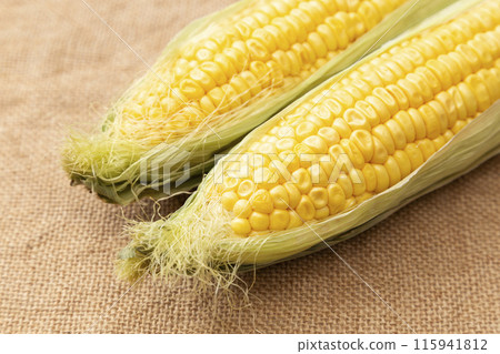 Fresh corn on linen Fresh corn on linen 115941812