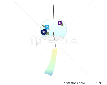 牽牛花圖案的風鈴在風中搖曳 115941935