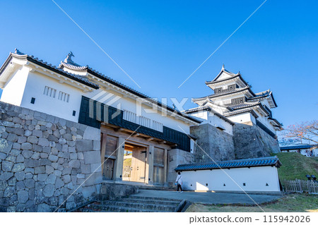 Shirakawa Komine Castle three-story turret seen from the ruins of Takenomaru. The largest turret in the center of Komine Castle. Shirakawa Komine Castle three-story turret seen from the ruins of Takenomaru. The largest turret in the center of Komine Castle. 115942026