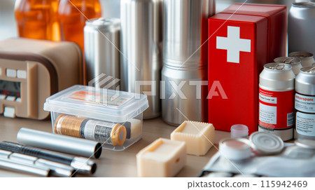防災用品套裝形象-緊急準備 115942469